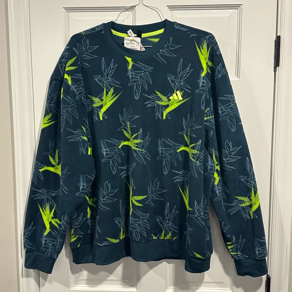 Mens XL Adidas Oasis Crew Neck Sweatshirt Bright Green and Blue NWT